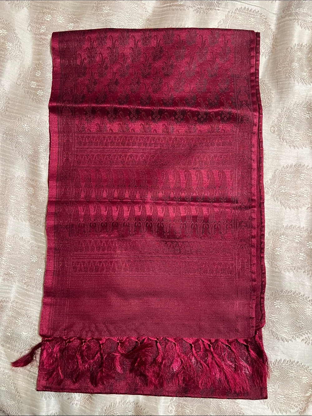 Raw Silk Burgundy Scarf
